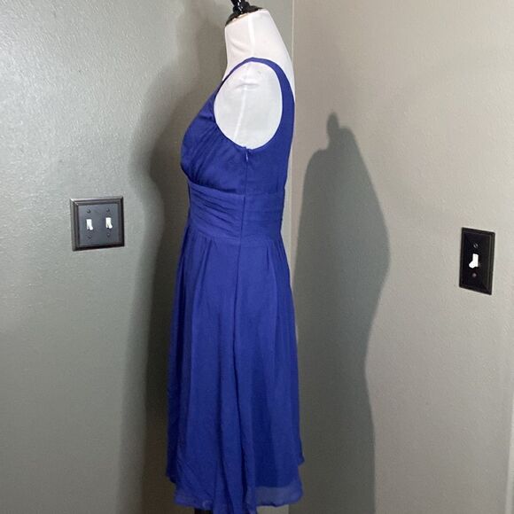 Express Dark blue Silk Chiffon Sleeveless Vneck Dress - Picture 7 of 11